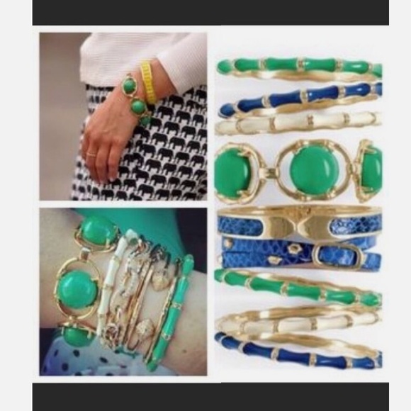 Stella And Dot Zinnea Green And Gold Chunky Statement Bracelet - Picture 5 of 7